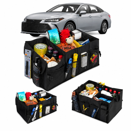 Organizator auto pentru portbagaj, din poliester gros rezistent si impermeabil, pliabil, 3 compartimente mari si 4 buzunare exterioare cu inchidere, 2 manere pentru transport, 56 x 40 x 26 cm [4]