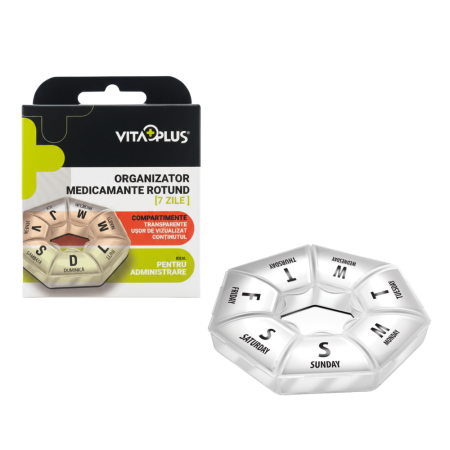 Ingrijire personala & cosmetice - Organizator medicamente rotund VitaPlus, cu 7 compartimente, design compact si portabil