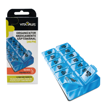 Ingrijire personala & cosmetice - Organizator medicamente saptamanal VitaPlus, cu 14 compartimente, design compact si portabil