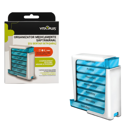 Ingrijire personala & cosmetice - Organizator medicamente saptamanal VitaPlus, cu 7 sertare detasabile, design compact si portabil