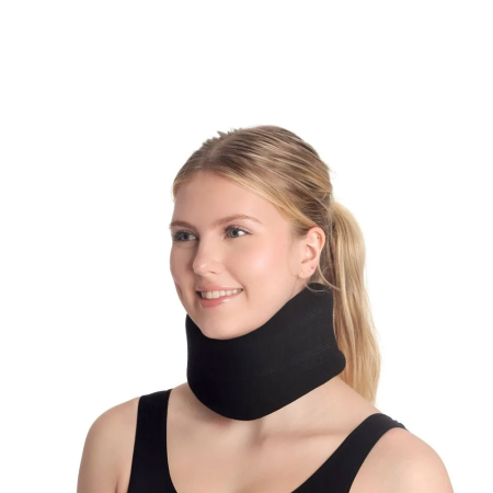 Suporturi ortopedice si orteze - Orteza cervicala VitalMed, pentru sustinerea zonei cervicale, din burete cu husa din bumbac, marime M, Negru