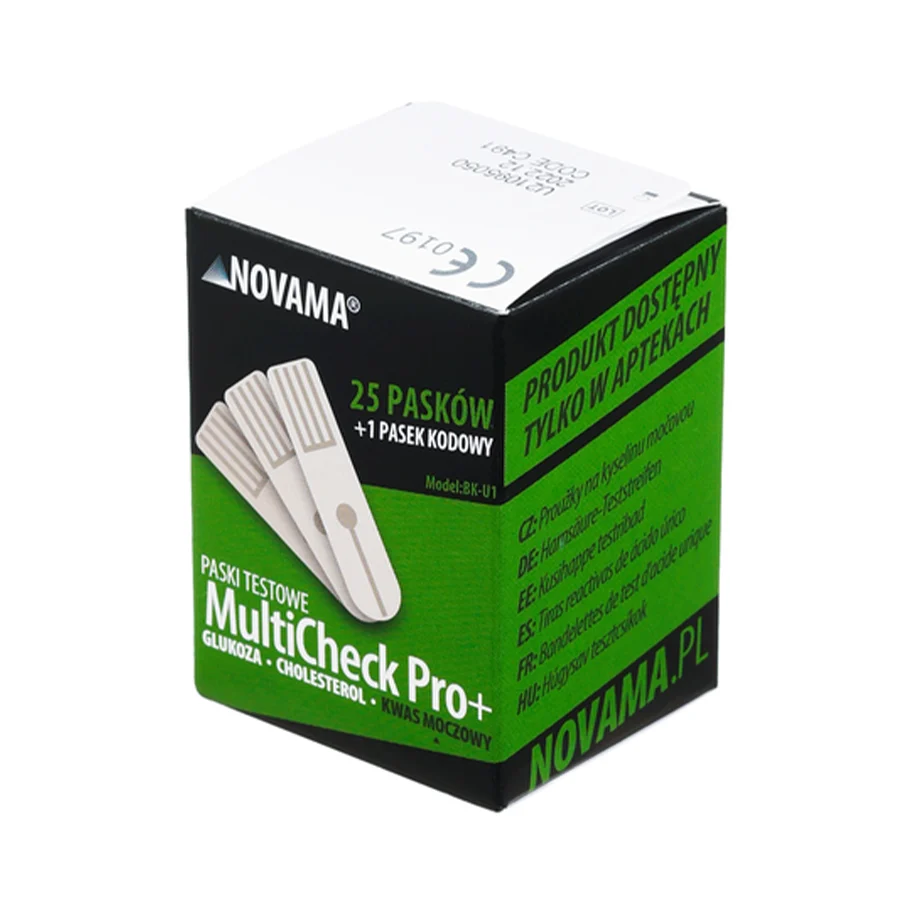 Pachet dispozitiv 3 in 1 pentru masurarea nivelului de glucoza, colesterol si acid uric Novama MultiCheck Pro + si teste acid uric, 25 teste/ cutie [8]