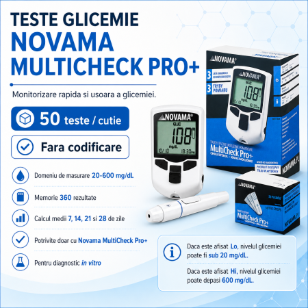 Pachet dispozitiv 3 in 1 pentru masurarea nivelului de glucoza, colesterol si acid uric Novama MultiCheck Pro + si teste glicemie, 50 teste/ cutie [4]