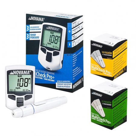 Monitorizare medicala - Pachet dispozitiv 3 in 1 pentru masurarea nivelului de glucoza, colesterol si acid uric Novama MultiCheck Pro +, teste colesterol si acid uric