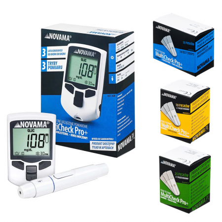 Monitorizare medicala - Pachet dispozitiv 3 in 1 pentru masurarea nivelului de glucoza, colesterol si acid uric Novama MultiCheck Pro +, teste colesterol, teste glicemie, teste acid uric