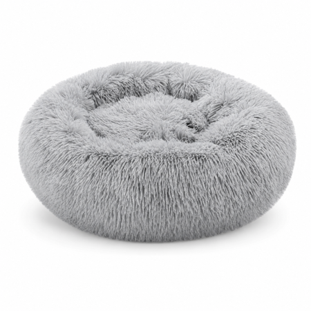 Electrocasnice & climatizare - Pat pentru animale, material moale si plusat, baza antiderapanta, 60 cm diametru, Gri