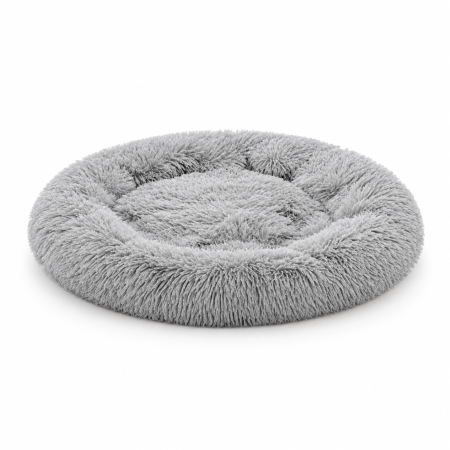 Electrocasnice & climatizare - Pat pentru animale, material moale si plusat, baza antiderapanta, 60 cm diametru, Gri