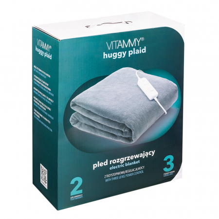 Patura cu incalzire electrica Vitammy huggy plaid, 180 x 130 cm, 3 trepte de incalzire, 120 W, termostat, material moale, lavabil, Gri inchis [2]