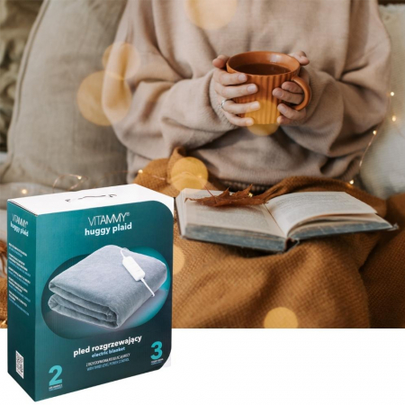 Patura cu incalzire electrica Vitammy huggy plaid, 180 x 130 cm, 3 trepte de incalzire, 120 W, termostat, material moale, lavabil, Gri inchis [5]