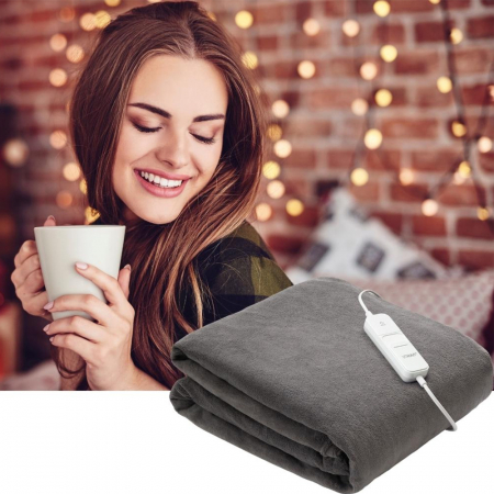 Patura cu incalzire electrica Vitammy huggy plaid, 180 x 130 cm, 3 trepte de incalzire, 120 W, termostat, material moale, lavabil, Gri inchis [4]