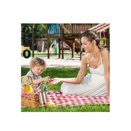 Patura picnic, pliabila cu maner, saltea iarba camping, model carouri rosu, 200x200 cm [4]