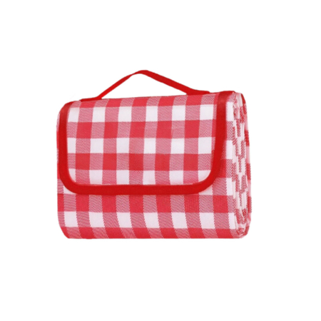 Patura picnic, pliabila cu maner, saltea iarba camping, model carouri rosu, 200x200 cm [0]