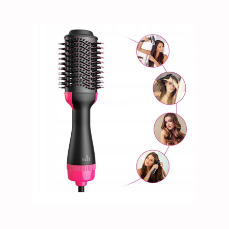 Perie cu aer cald S12 Black-Pink, 4 in 1, uscator, ondulator, placa si perie, 3 trepte temperatura, ionizare, invelis ceramic, 1000W, sistem Cool Tip [3]
