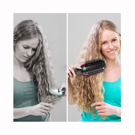 Perie cu aer cald S12 Black-Pink, 4 in 1, uscator, ondulator, placa si perie, 3 trepte temperatura, ionizare, invelis ceramic, 1000W, sistem Cool Tip [5]