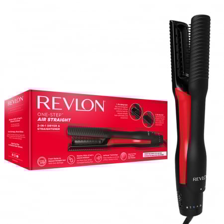 Uscatoare de par - Aparat de coafat 2 in 1 Revlon One-Step Air Straight RVDR5330E, pentru uscare si indreptare, placi din Ceramica cu Turmalina infuzate cu ulei de argan, tehnologie AirPause, 6 setari