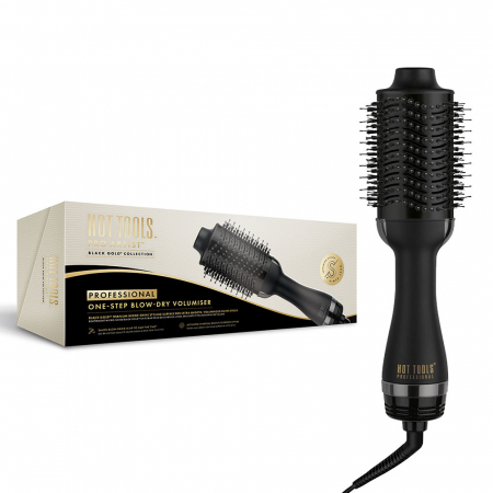 Perii electrice - Perie electrica fixa Hot Tools One-Step Blow Dry Volumiser, Pro Artist Black Gold collection, 3 trepte de temperatura, HTDR1090BGUKE