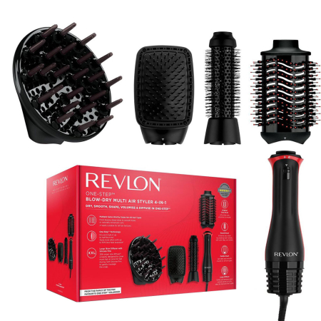 Ondulatoare - Perie electrica fixa multifunctionala Revlon One-Step Blow-Dry Multi Air Styler 4 in 1 RVDR5373E, 4 capete detasabile, 4 setari de temperatura, pentru toate tipurile si lungimile de par
