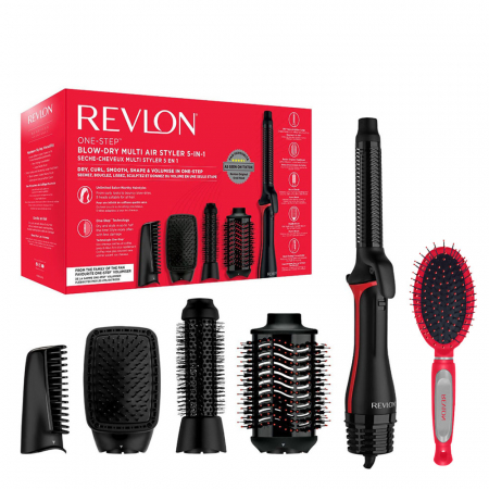 Uscatoare de par - Perie electrica fixa multifunctionala Revlon One-Step Blow-Dry Multi Air Styler 5 in 1 RVDR5371E, 5 capete detasabile, 4 setari de temperatura, pentru toate tipurile si lungimile de par