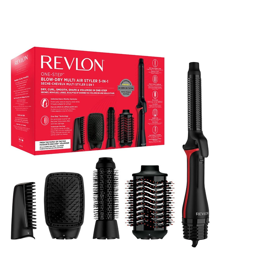 Ondulatoare - Perie electrica fixa multifunctionala Revlon One-Step Blow-Dry Multi Air Styler 5 in 1 RVDR5371E, 5 capete detasabile, 4 setari de temperatura, pentru toate tipurile si lungimile de par