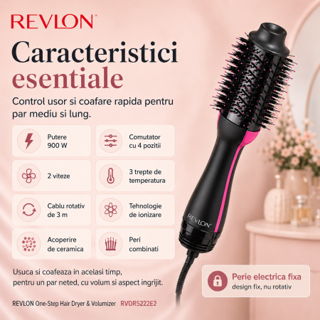 Perie electrica fixa REVLON One-Step Hair Dryer & Volumizer, RVDR5222E2, pentru par mediu si lung [3]