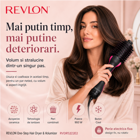Perie electrica fixa REVLON One-Step Hair Dryer & Volumizer, RVDR5222E2, pentru par mediu si lung [1]