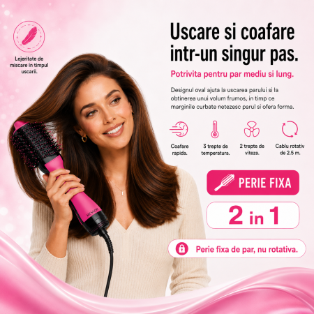 Perie electrica fixa REVLON One-Step Hair Dryer & Volumizer, RVDR5222PE, pentru par mediu si lung, Roz [3]