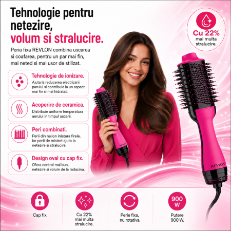 Perie electrica fixa REVLON One-Step Hair Dryer & Volumizer, RVDR5222PE, pentru par mediu si lung, Roz [4]