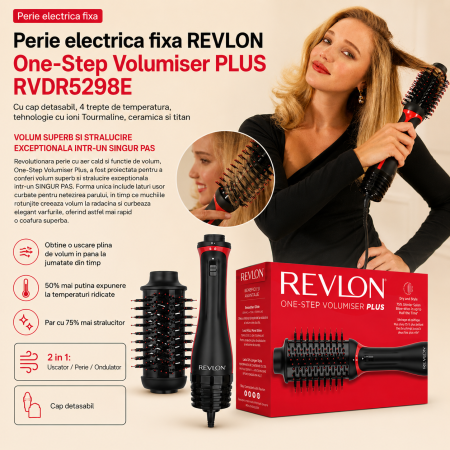 Perie electrica fixa REVLON One-Step Volumizer Plus, RVDR5298E, cu maner detasabil, 4 trepte de temperatura, uscator-ondulator [1]