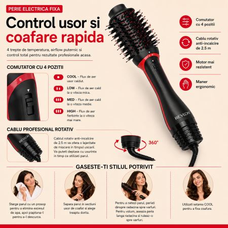 Perie electrica fixa REVLON One-Step Volumizer Plus, RVDR5298E, cu maner detasabil, 4 trepte de temperatura, uscator-ondulator [3]