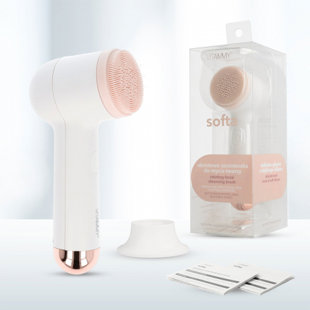 Perie rotativa de curatare a fetei Vitammy Softa, pentru fata, gat si decolteu, masaj, exfoliere, 400 rotatii/min., cap de perie din silicon interschimbabil [9]