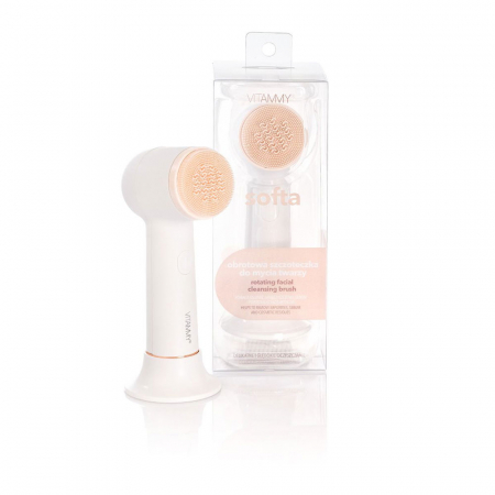 Ingrijire personala & cosmetice - Perie rotativa de curatare a fetei Vitammy Softa, pentru fata, gat si decolteu, masaj, exfoliere, 400 rotatii/min., cap de perie din silicon interschimbabil