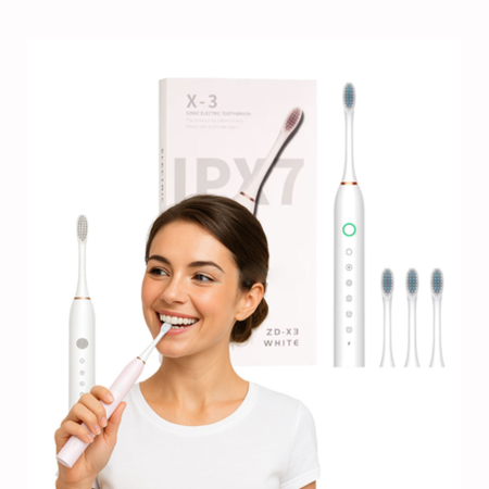 Periuta de dinti electrica sonica X3 White, 6 moduri de functionare, 4 capete interschimbabile, peste 40.000 de vibratii pe minut, rezistenta la apa IPX7, incarcare USB, Alb [1]