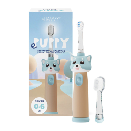 Periute de dinti electrice - Periuta de dinti electrica Vitammy ePUPPY, pentru copii 0-6 ani, cu lumina LED, 24.000 de miscari sonice/min, 2 capete periuta incluse, 2 moduri de functionare, timer, Bleu