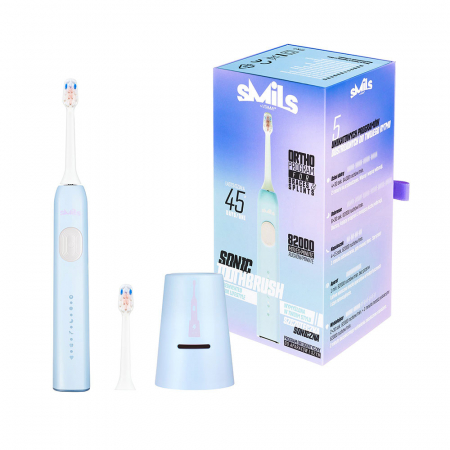 Periute de dinti electrice - Periuta de dinti electrica Vitammy Smils Cloud, 82.000 de miscari/min, 5 programe de periaj, baza incarcare USB, 2 capete periuta, Bleu
