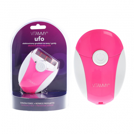 Accesorii ingrijire copii - Pieptene electric cu LED Vitammy Ufo, exterminator de paduchi, Roz