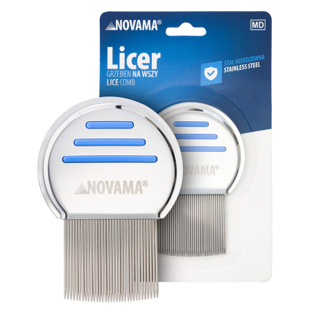 Accesorii ingrijire copii - Pieptene Novama Licer pentru indepartarea paduchilor si a lindinilor, din otel inoxidabil, dinti lungi, 50 x 50 mm