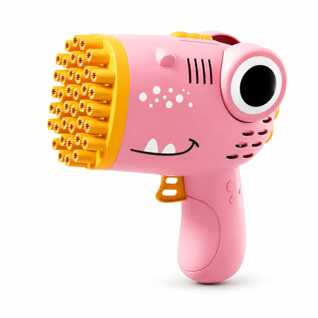Pistol automat de facut baloane de sapun, 40 de orificii, portabil, compact, forma crocodil, Roz [0]