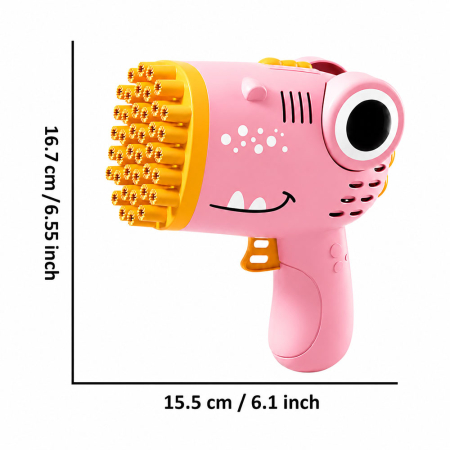 Pistol automat de facut baloane de sapun, 40 de orificii, portabil, compact, forma crocodil, Roz [1]