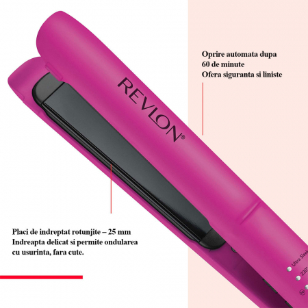 Placa de indreptat parul Revlon Easy Heat RVST2217E, tehnologie cu turmalina ceramica, 5 setari de temperatura cu ghidaj inteligent TruGuard, placi de 100 mm lungime si 25 mm latime [1]