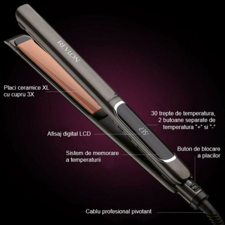 Placa de indreptat parul REVLON Salon Straight Copper Smooth Styler RVST2175E2, afisaj LCD, resigilata [4]