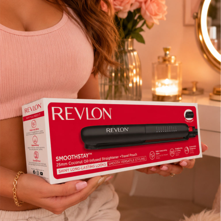 Placa de indreptat parul REVLON SmoothStay RVST2211PE, infuzie cu ulei de cocos, 25 mm, 10 trepte de temperatura, afisaj LCD, geanta de depozitare [7]