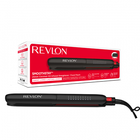 Placa de indreptat parul REVLON SmoothStay RVST2211PE, infuzie cu ulei de cocos, 25 mm, 10 trepte de temperatura, afisaj LCD, geanta de depozitare [4]