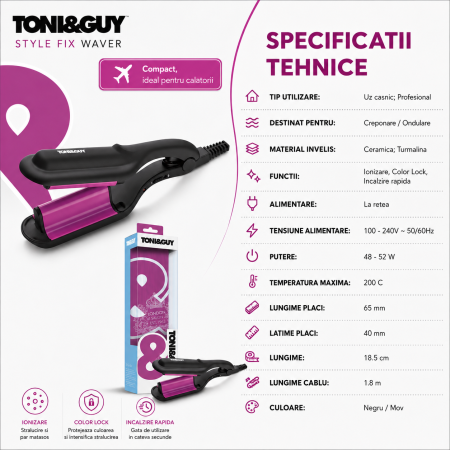 Placa profesionala de creponat parul TONI & GUY Style Fix Waver TGIR1930E [4]