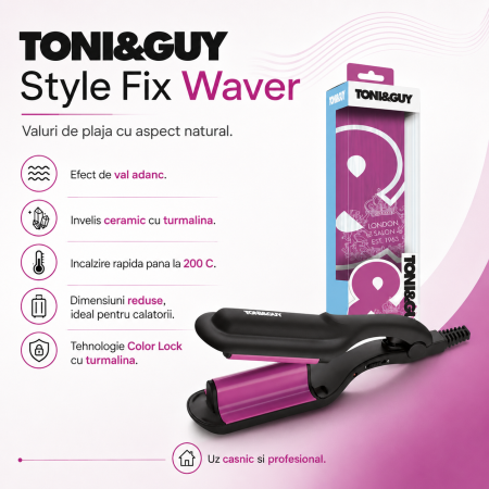 Placa profesionala de creponat parul TONI & GUY Style Fix Waver TGIR1930E [1]