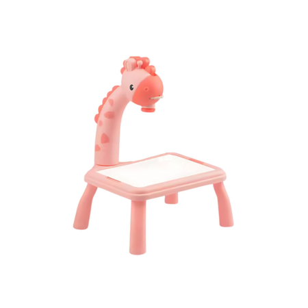 Proiector desen copii, jucarie educativa, tabla desen cu proiector, 24 sabloane incluse, 12 markere, laveta pentru stergere, carnetel pentru desen, girafa, 3+ ani, Roz [0]