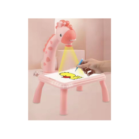 Proiector desen copii, jucarie educativa, tabla desen cu proiector, 24 sabloane incluse, 12 markere, laveta pentru stergere, carnetel pentru desen, girafa, 3+ ani, Roz [3]