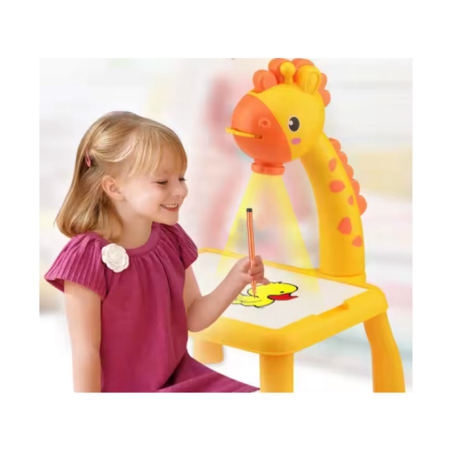 Proiector desen copii, jucarie educativa, tabla desen cu proiector, 24 sabloane incluse, 12 markere, laveta pentru stergere, carnetel pentru desen, girafa, 3+ ani, Roz [2]