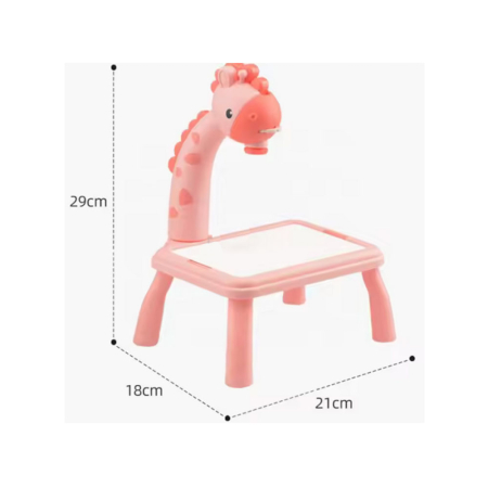 Proiector desen copii, jucarie educativa, tabla desen cu proiector, 24 sabloane incluse, 12 markere, laveta pentru stergere, carnetel pentru desen, girafa, 3+ ani, Roz [1]