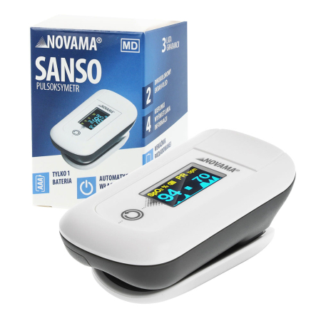 Pulsoximetre - Pulsoximetru Novama Sanso, masoara saturatia de oxigen din sange si pulsul, algoritm de toleranta la miscare, ecran OLED bicolor, functie de schimbare a orientarii ecranului, Alb