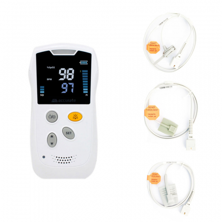 Pulsoximetre de deget - Pulsoximetru portabil Accurate HS10A, senzor neonatal, senzor pediatric, senzor adulti, display LCD, functie de alarma, baterii incluse